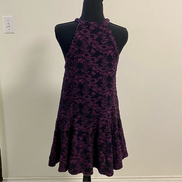 Free People Dress Women’s Size Small Black Purple Halter Swing Mini Dress - Picture 6 of 14